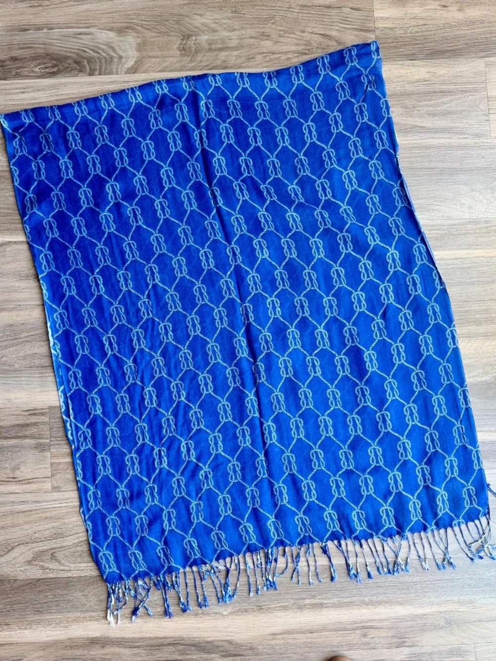 Royal Blue Nautical Rope Knot Scarf Oversized Woven Fringe Wrap